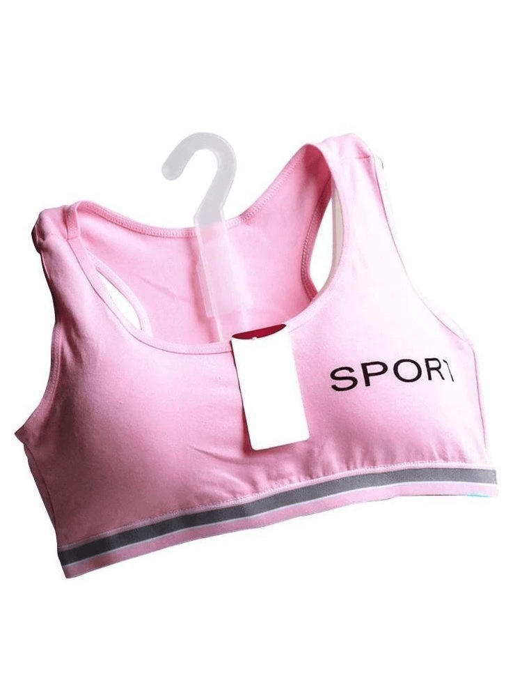Pink sports quick-drying elastic top-bra with lining, perfect for fitness, designed in soft cotton blend, featuring stylish branding.